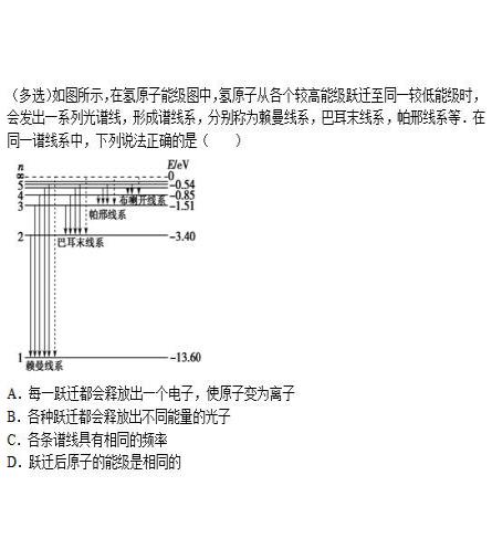 不同线系的氢原子跃迁所到达的能级是一样的