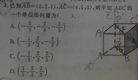 平面ABC的一个法向量_概率与统计_数学_高二